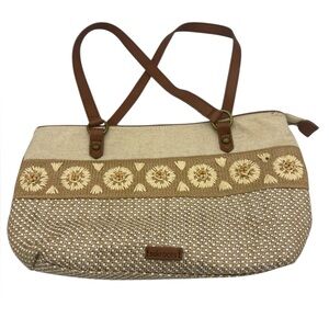 Sakroots Straw Tote Shoulder Handbag 8” x 13” Inches Small Cream Satchel Purse